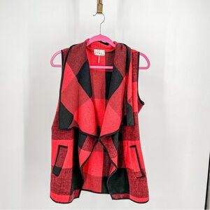 ETWO Womens Red & Black Plaid Sleeveless Cover Up